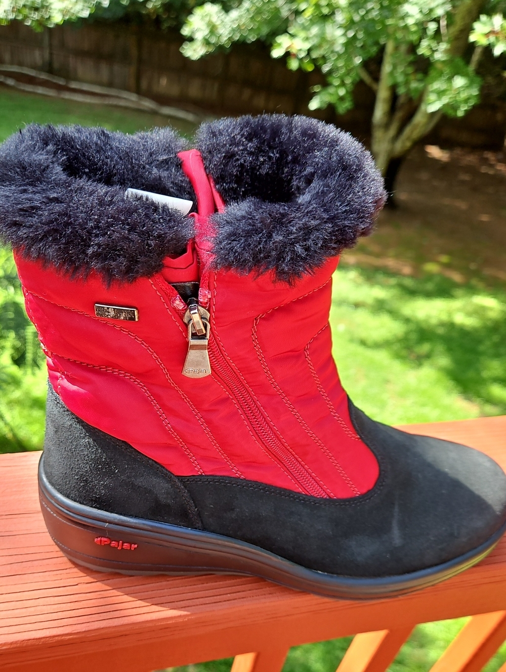 Pajar Women's Red Raff Black Suede Insulated Fur-Trim Winter Boots SIZE US 10